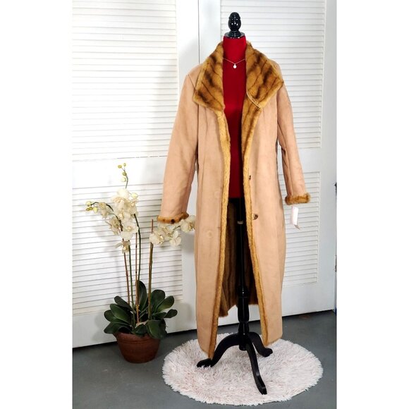 Jones New York Jackets & Blazers - NWT Jones New York Women's Tan Suede Faux Fur Lined Long Jacket Sz L 1111